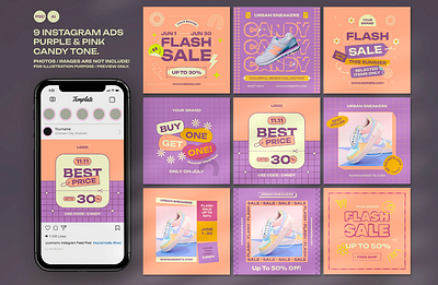 Instagram with purple pink colors design gradient graphic design pink purple template