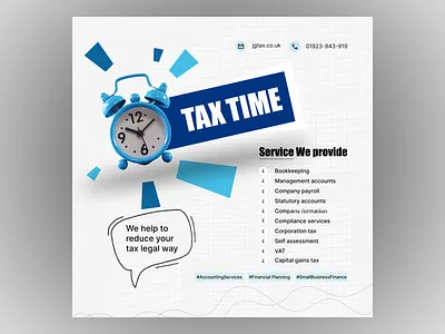 Tax Social Media Post accountant alarm clock chartered consulting contact us design freelance hire me pound services tax time ui ui design uk united kingdom user experience user interface ux ux design work for me