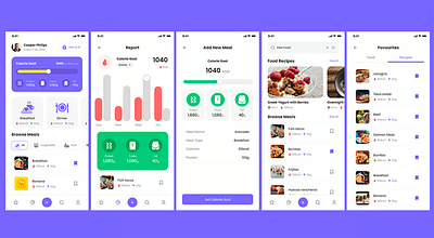 Calorie Goal Counter, Nutrition & Food Recipes App with 5 Screen application graphic design screen ui ux webdesign