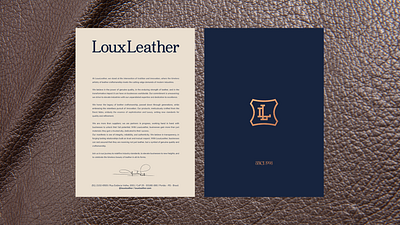 Brand Design & Strategic Positioning - LouxLeather blue brand design studio brand growth brand guidelines brand visual branding branding agency branding consulting firm branding design branding inspiration copper design gold graphic design leather industry letterhead logo logo design shield stationery