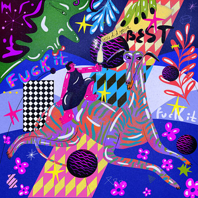 F*ck it 2dillustration abstract illustration acid acid art colorfull digitalart digitalartist dog dreamy surrealism trippy whippet woman