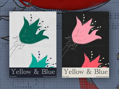Yellow & Blue flower graphic design illustration poster