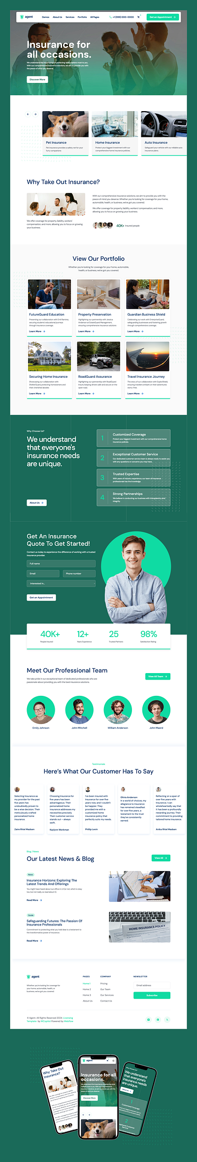 Agent figma design insurance insurance company professional template responsive design ui ui design webdesign webdesigner webflow webflow template webflow website website design