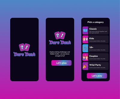 Game mobile app app blue branding colorful dare game design game game app illustration interface logo mobile mobile app pink truth game truth or dare ui ui design ux ux design