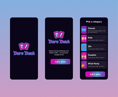 Game mobile app app blue branding colorful dare game game game app illustration interface logo mobile mobile app pink product design truth game truth or dare ui ui design ux ux design