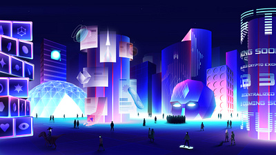 Market in the metaverse crypto futuristic graphic design illustration metaverse minimal nft ui web3