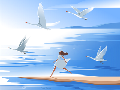 Atmosphere adobeillustrator artwork birds blue flatillustration illustration illustrator nature ocean ourplanetweek sea sky vectorart vectorillustration woman