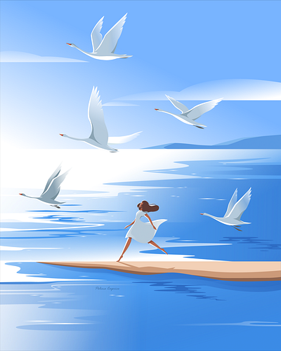 Atmosphere adobeillustrator artwork birds blue flatillustration illustration illustrator nature ocean ourplanetweek sea sky vectorart vectorillustration woman