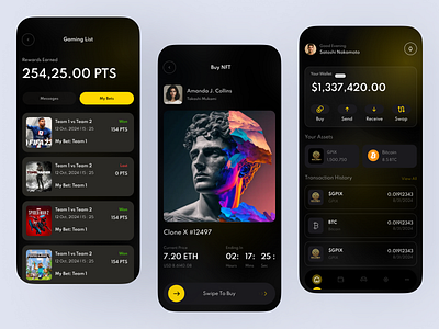 Crypto Gaming App Design app desing app ui crypto app crypto app design crypto game ui crypto wallet game crypto wallet game design design gaming app gaming app design mobile app design nft app ui nft wallet ui ui ux wallet app wallet app design wallet design wallet game wallet game design