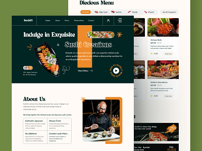 Sushfi Shushi Shop Landing Page cafe chef delicious design agency design challenge figma food home page japanese landing page minimalistic reausrant ryzin lab sushi ui ui designer uiux ux web design website