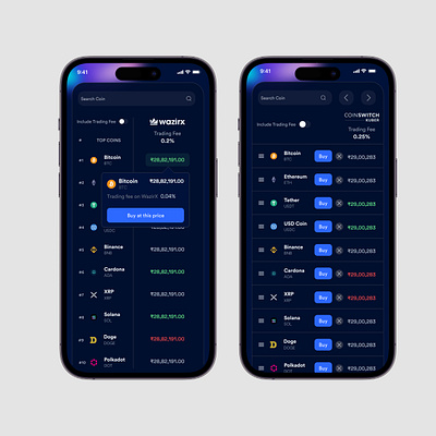 🌐 Coin Compare — Crypto Price Comparison Platform 🌐 buy crypto dark theme dashboard exchange gradient mobile platform sell trading ui ux