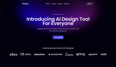 AI Design Tool Website artificial intelligence branding clean hero section homepage landing page landing page design marketing site minimal minimalism ui uiux user experience user interface ux website website design