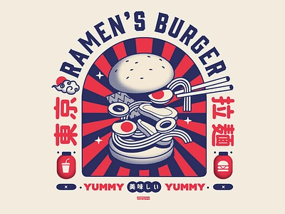 Ramen's burger burger card cool deco illustration japan pop postcard poster print