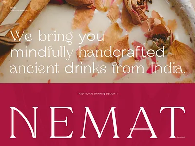 Nemat - High-quality teas and beverages beverage branding chai company design e commerce elegant graphic design india lassi logo marketing minimalistic retail serif tea typography wordmark