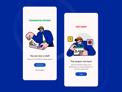 Success and error states for cooking mobile app cookinguiux mobilesuccessstate mobileuierrorstate recipeui