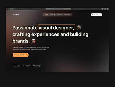 Dark theme Personal Portfolio agency landing page agency portfolio creativeagency dark dark ui graphic design motion graphics organge personal portfolio portfolio portfolio ui ui