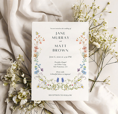 Wild Floral Wedding Invitation Template editable illustration invitation card printable wedding wedding invitation wild floral