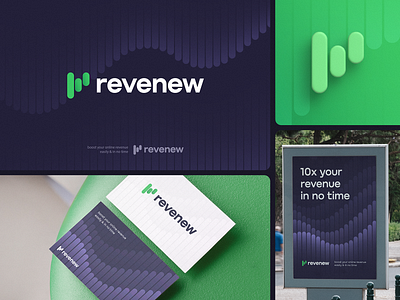 Revenew Logo Concept blockchain branding gradient icon identity lettering logo