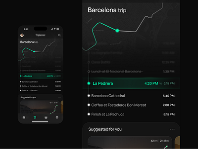 Trip Planner App app dark dark mode ios maps planner product design road route trip trip planner ui ux