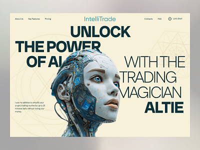 The Hero Section | Crypto trading | AI bot ai art ai bot ai content ai illustration alchemy symbols android crypto crypto trading cryptocurrency geometric design graphic design hero section humanoid robot sacred symbols typography design webdesign website layout