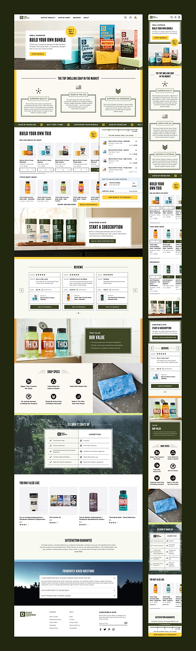 Duke Cannon Bundle Landing Page body branding brick bundle buy cart clean commerce duke cannon graphic design hair masculine military scrub shop smell soap ui ux wash