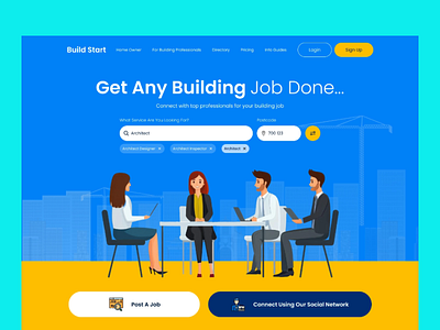 web design for building industry connect platform app branding dashboard design design graphic design illustration landing page design logo ui uiux web design