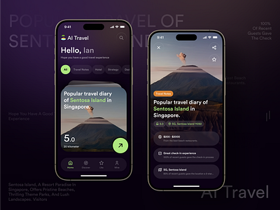 AI Travel UI ai app card dark journey mobile travel trip ui