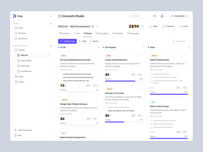 Origo - Project Management Dashboard branding card design kanban management minimalist planner planning productive dashboard project project dashboard project management project management dashboard schedule dashboard task task list to do list ui ux website