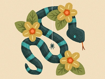 Tangled up in Blue blue bob dylan botanical flower illustration procreate serpent snake spider