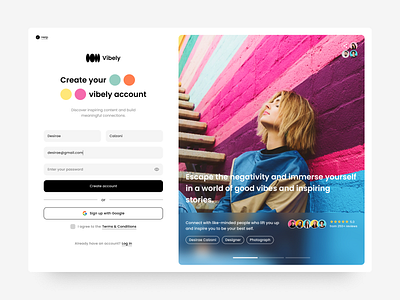Sign Up Page - Vibely concept dailyui design registration sign up signup ui ux web design website