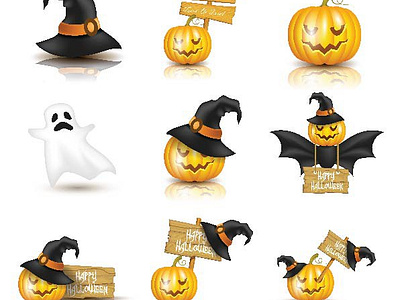 Collection of Halloween elements in realistic style design ghost graphic design halloween halloween day halloween hat halloween icons icons illustration pumkin realistic style vector