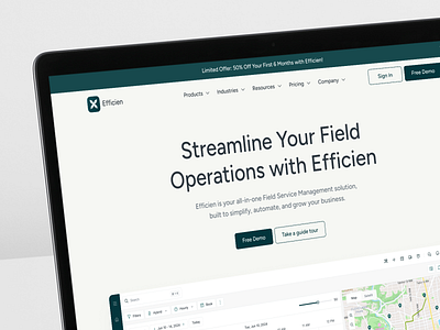 Efficien - Field Service Management Software Landing Page ai b2b company web crm dashboard design flat design green industry interface landing page management minimalist modern pastel productivity tools saas saas ui design ui web design