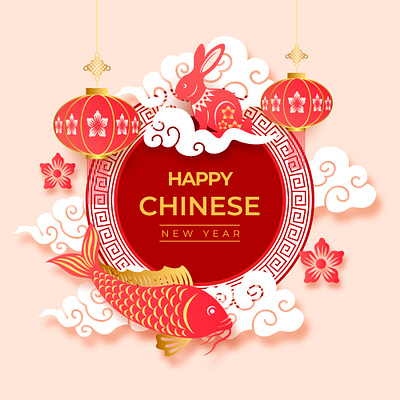 Chinese new year illustration with paper style chinese new year chinese new year illustration golden fish graphic design illustration paper style vector