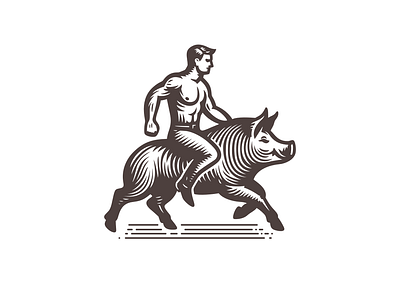 A man on a pig branding logo piglet