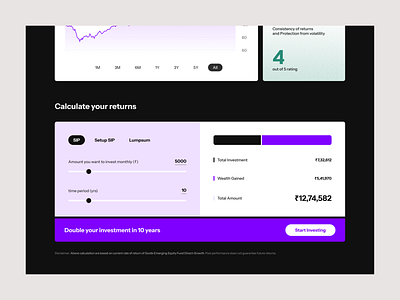 Calculator Design calculator calculator design clean dark mode dark theme finance fintech investment investment calculator minimal money money calculator mutual funds product design sliders ui design web web calculator web design