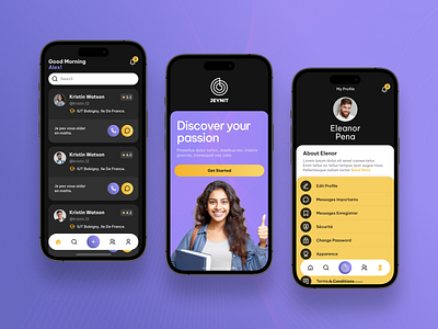 Jeynit android black design education app ios mobile app purple ui ux