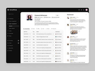 Real Estate Agent management agent buy house clean dashboard digital management mortgage rate profile property real estate real estate agent sidebar table testimonial uiux visual design