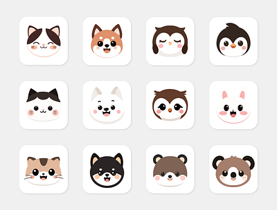 Cute Animal Icons 2d animation branding cute graphic design icon illustration logo motion graphics ui