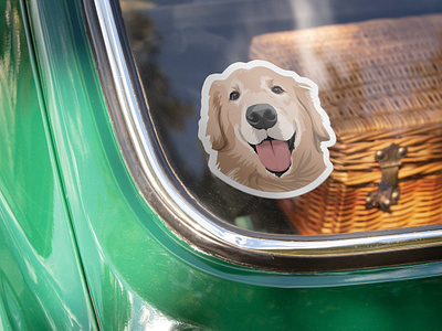 He always looks through the car's rear window dog golden retriever illustration sticker vector