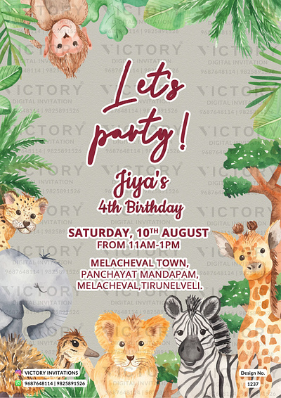 Birthday Party Invitation card in jungle theme 1237 birthday graphic design illustration invitation photoshop