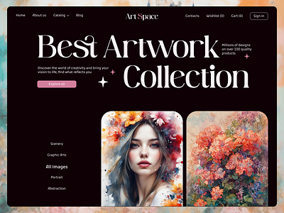 Landing page for ArtSpace art design landing page online store site ui uiux web design website