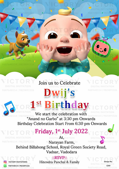 Birthday Party Invitation card in cocomelon theme 1260 birthday graphic design illustration invitation photoshop