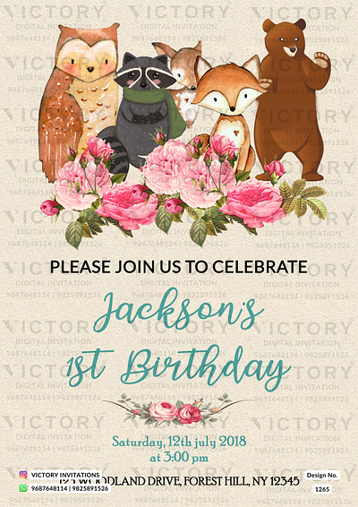 Birthday Party Invitation card in animal theme 1265 birthday graphic design illustration invitation photoshop