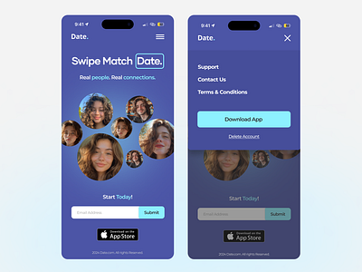 Dating App Landing Page app appledesign branding datingapp design designer landingpage mobiledesign ui uiux ux