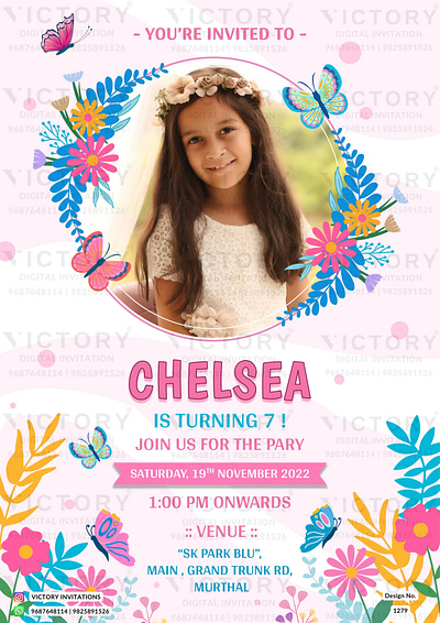 Birthday Party Invitation card in floral design 1279 birthday graphic design illustration invitation photoshop