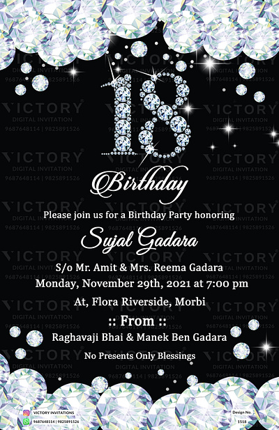 Birthday Party Invitation card in diamond theme 1518 birthday graphic design illustration invitation photoshop