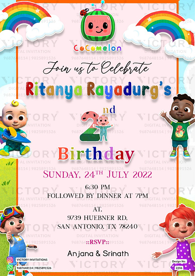 Birthday Party Invitation card in cocomelan design 2206 birthday graphic design illustration invitation photoshop