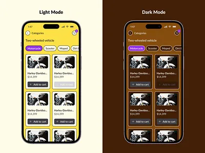 Daily UI Challenge #15 card dark mode light mode product product card purple website