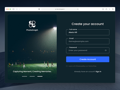 Create an account - UI Photograph branding create account design form graphic design login page register sign in sign up ui ux website