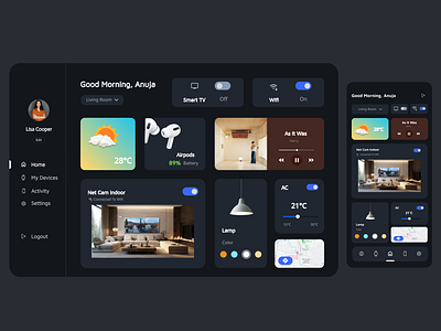 Smart Home Dashboard anuja designs figma design mobile interface mobileapp smart home devices smart home interface ui uiux